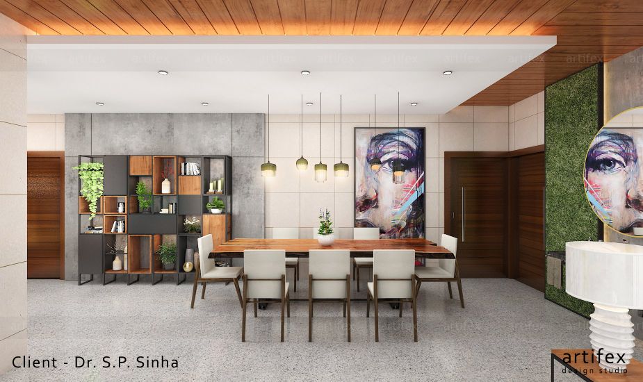 Contemporary Dining Area With Decorative Storage